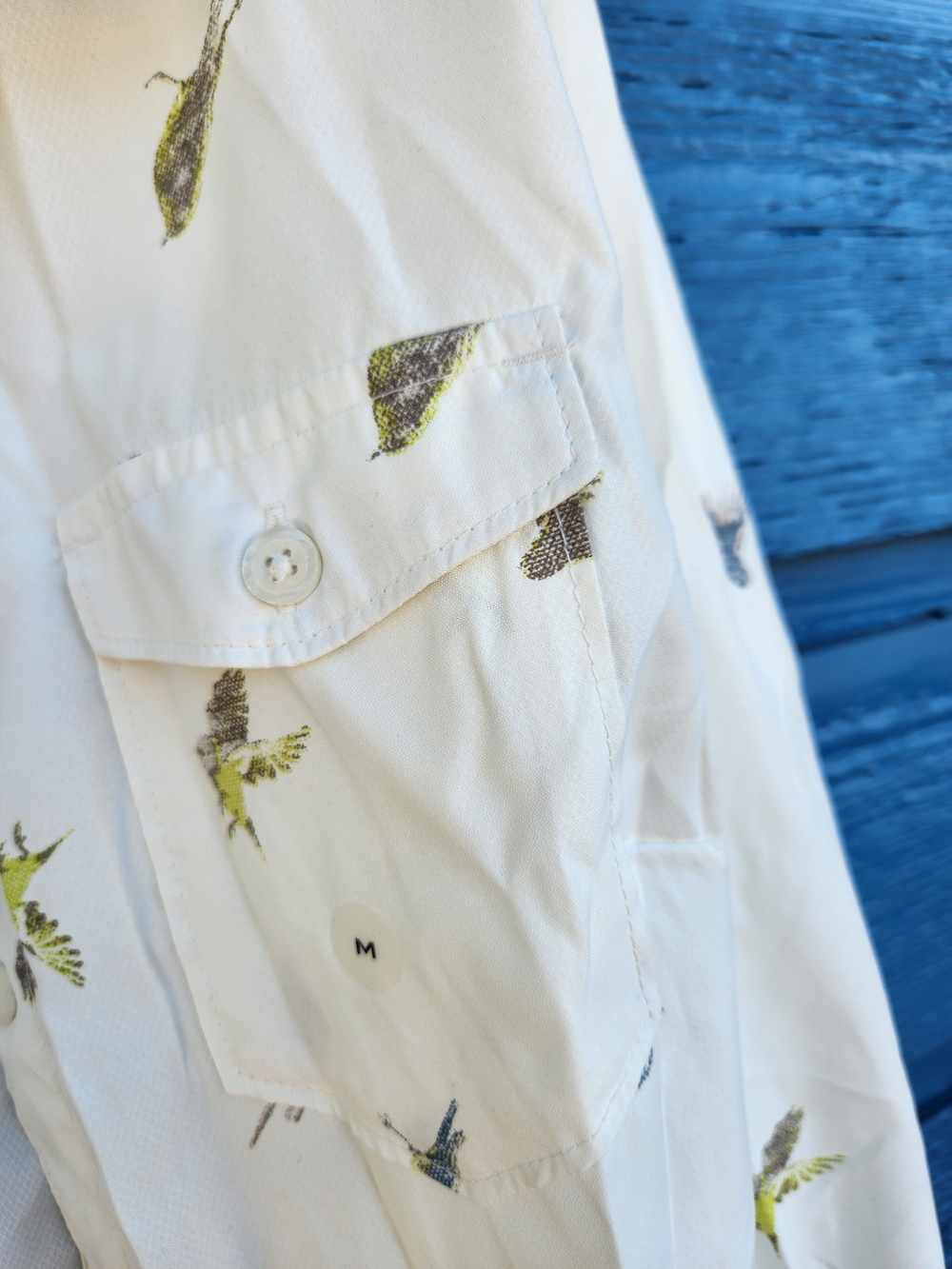 Eddie Bauer Light Blue Button-Down Shirt with Bird Print - Picture 6 of 9
